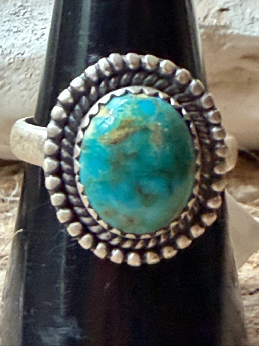 Sterling Silver Fox Turquoise Oval Statement Ring - Blue Green Turquoise